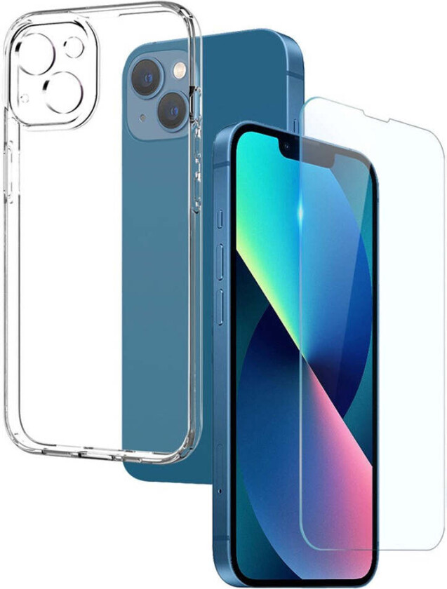 iPhone 13 2-i-1 Sett Fleksibelt Plast Deksel med Herdet Beskyttelsesglass - Gjennomsiktig