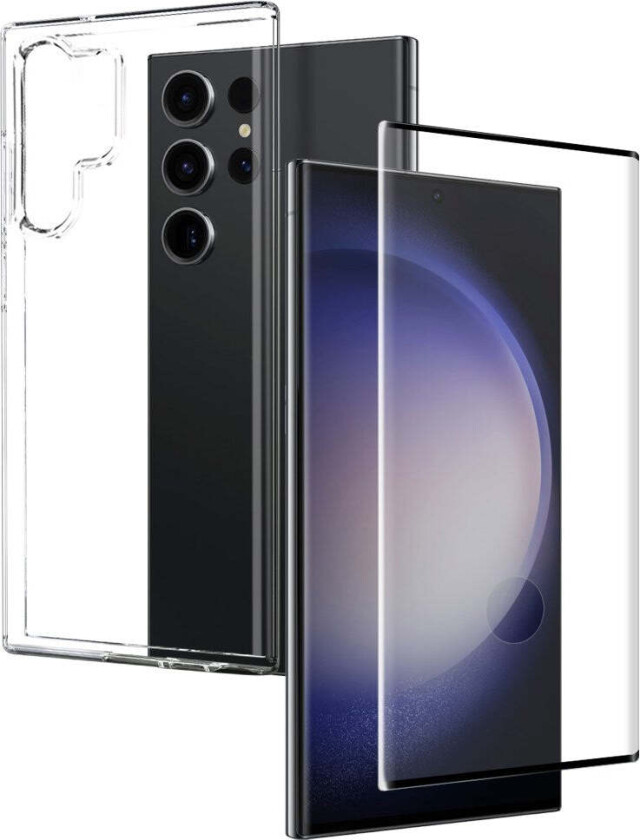 Samsung Galaxy S23 Ultra 2-i-1 Sett Fleksibelt Plast Deksel med Herdet Beskyttelsesglass - Gjennomsiktig