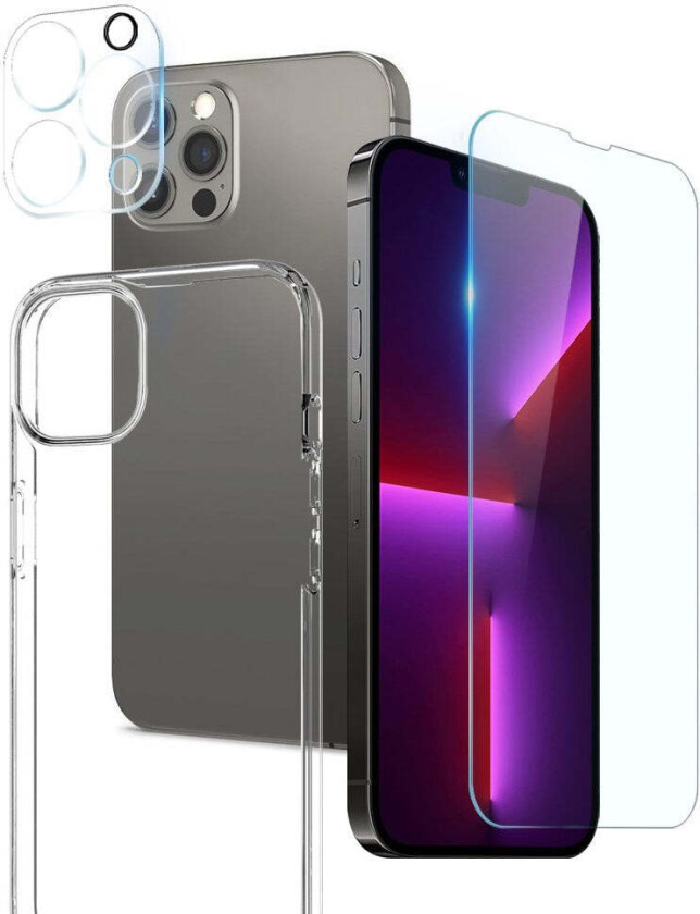 iPhone 13 Pro | 3-i-1 360° Beskyttelsessett med Deksel | Skjermbeskytter | Kameralinsebeskytter - Gjennomsiktig