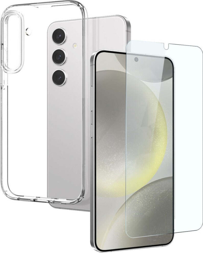 Samsung Galaxy S24 2-i-1 Sett Fleksibelt Plast Deksel med Herdet Beskyttelsesglass - Gjennomsiktig