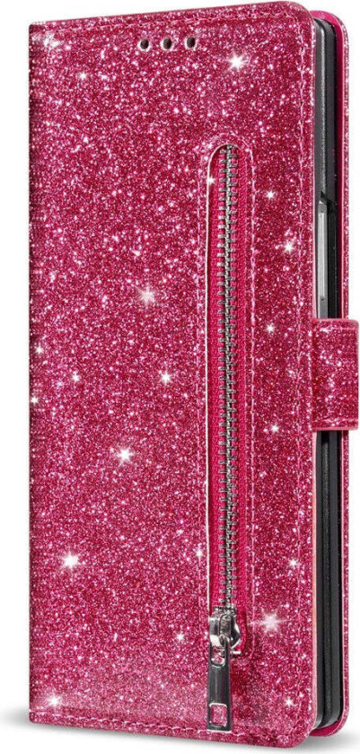 Samsung Galaxy Z Fold7 Glitter Flip Deksel m. Lommebok & Stropp - Rosa