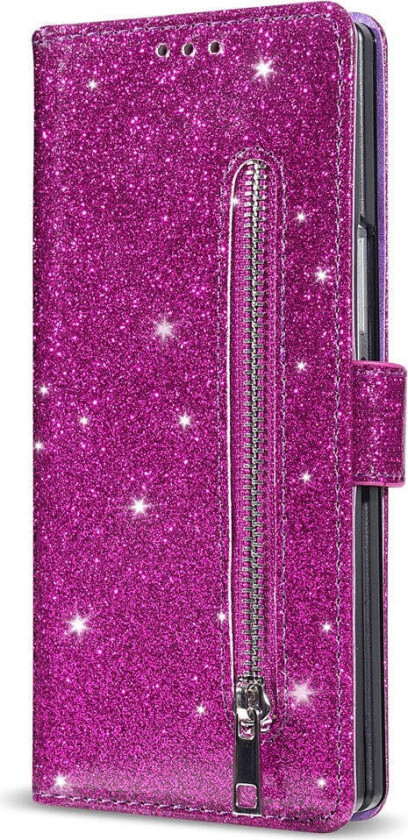 Samsung Galaxy Z Fold7 Glitter Flip Deksel m. Lommebok & Stropp - Lilla