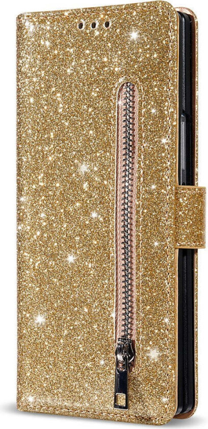 Samsung Galaxy Z Fold7 Glitter Flip Deksel m. Lommebok & Stropp - Gull