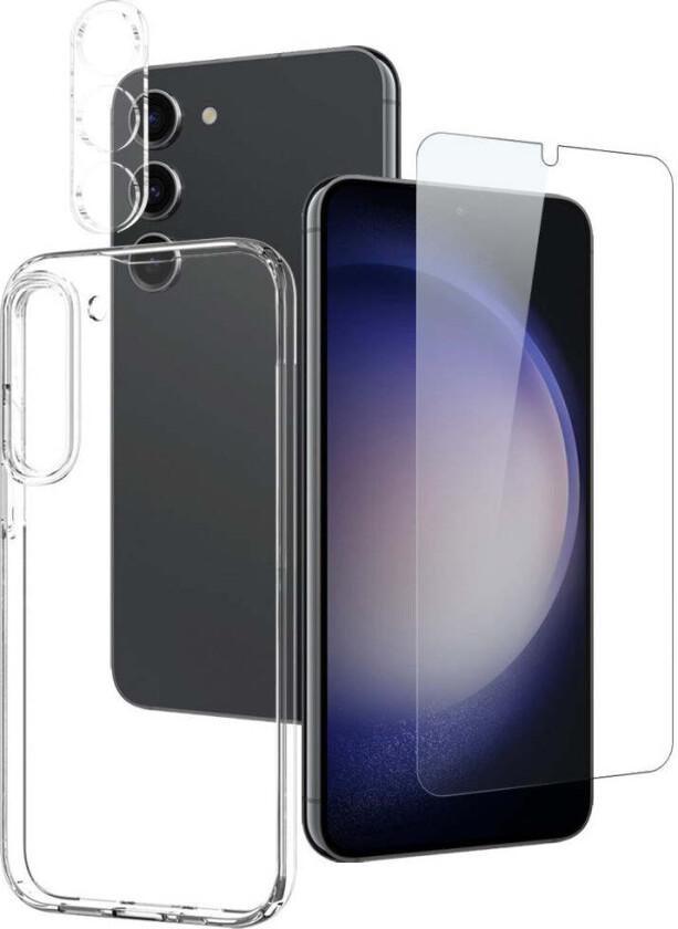 Samsung Galaxy S23 | 3-i-1 360° Beskyttelsessett med Deksel | Skjermbeskytter | Kameralinsebeskytter - Gjennomsiktig
