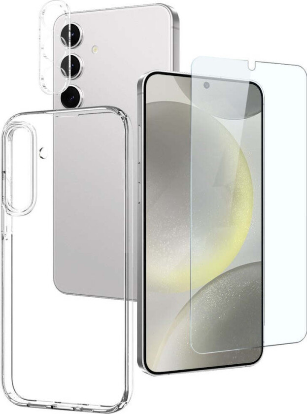 Samsung Galaxy S24 | 3-i-1 360° Beskyttelsessett med Deksel | Skjermbeskytter | Kameralinsebeskytter - Gjennomsiktig