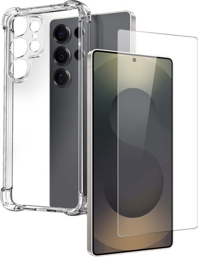 Samsung Galaxy S25 Ultra 2-i-1 Beskyttelsessett med Støtabsorberende Fleksibelt Plast Deksel & Herdet Skjermbeskyttelsesglass - Gjennomsiktig