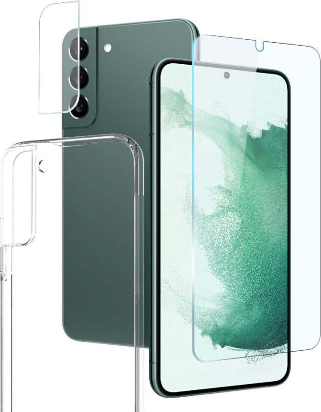 Samsung Galaxy S22 | 3-i-1 360° Beskyttelsessett med Deksel | Skjermbeskytter | Kameralinsebeskytter - Gjennomsiktig