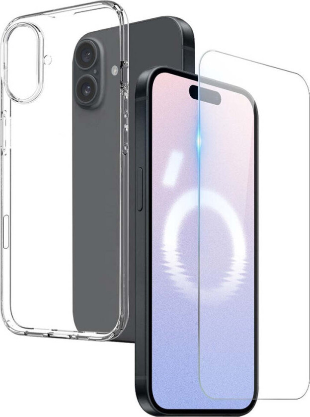 iPhone 16 2-i-1 Sett Fleksibelt Plast Deksel med Herdet Beskyttelsesglass - Gjennomsiktig