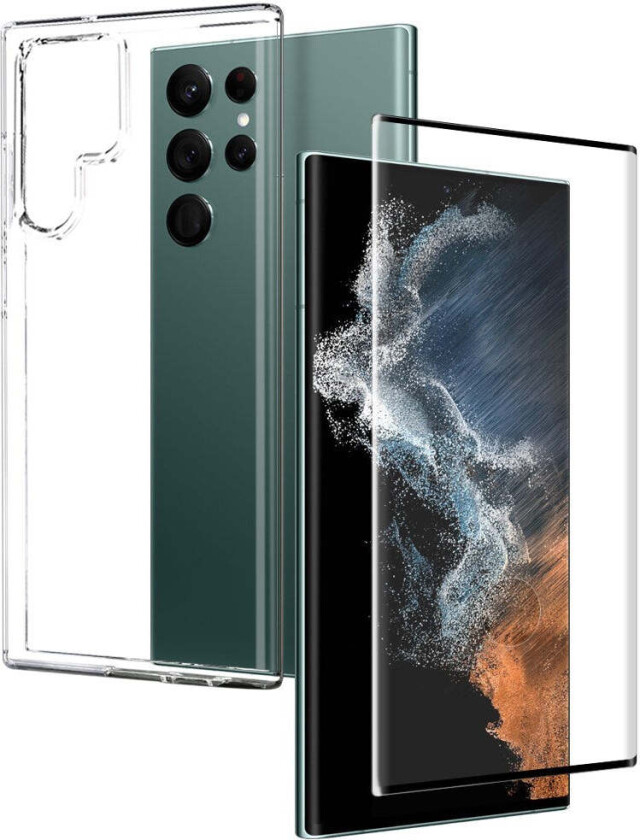 Samsung Galaxy S22 Ultra 2-i-1 Sett Fleksibelt Plast Deksel med Herdet Beskyttelsesglass - Gjennomsiktig