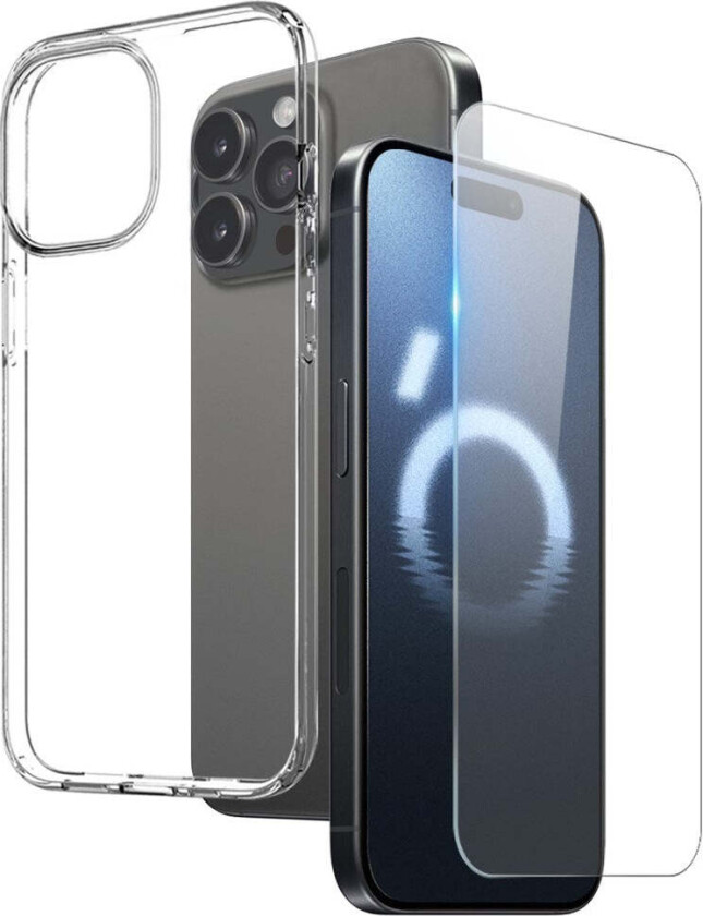 iPhone 16 Pro 2-i-1 Sett Fleksibelt Plast Deksel med Herdet Beskyttelsesglass - Gjennomsiktig