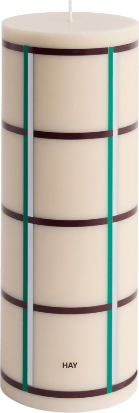 Bilde av Column Candle kubbelys large 25 cm Off white-green bordeaux-silver
