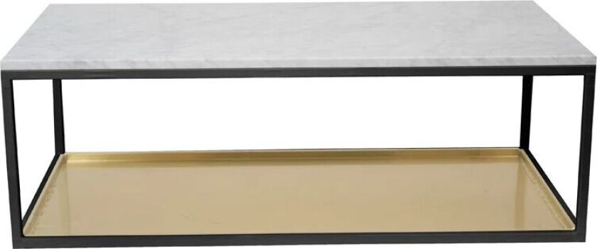 Sofabord 11 marmor hvit, svartlakkert stativ, messingbelegg