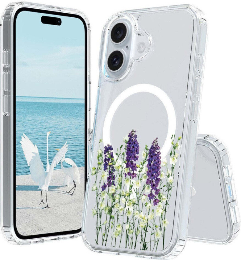 iPhone 16 Hybrid Plast Deksel - MagSafe Kompatibel - Lavendel Blomster