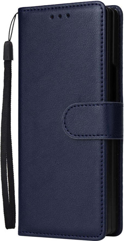 Samsung Galaxy Z Fold6 Kunstskinn Flip Deksel m. Kortholder & Stropp - Blå