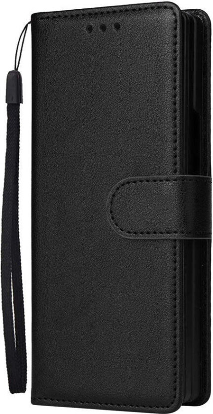Samsung Galaxy Z Fold6 Kunstskinn Flip Deksel m. Kortholder & Stropp - Svart