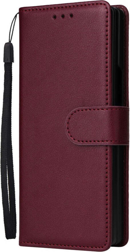 Samsung Galaxy Z Fold6 Kunstskinn Flip Deksel m. Kortholder & Stropp - Mørkerød