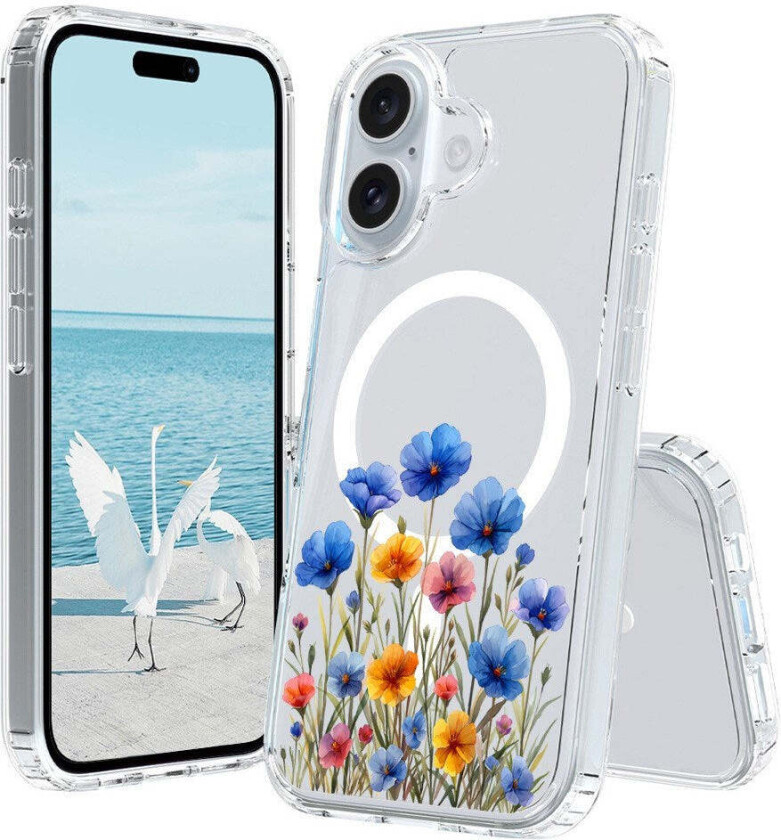 iPhone 16 Hybrid Plast Deksel - MagSafe Kompatibel - Valmue Blomster