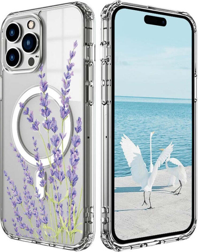 iPhone 16 Pro Hybrid Plast Deksel - MagSafe Kompatibel - Lavendel Blomster