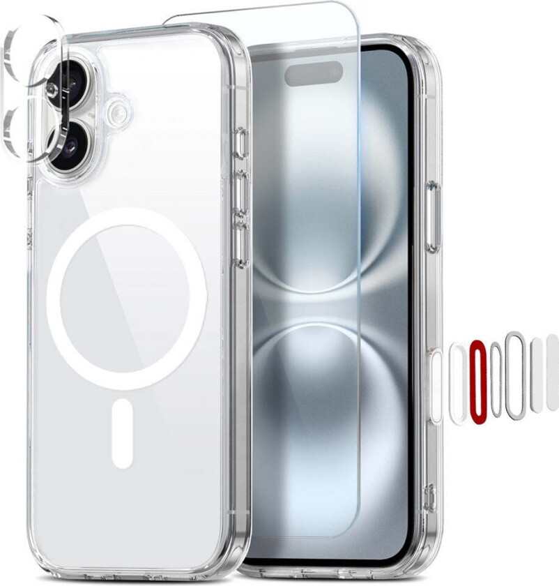 iPhone 16 360° Beskyttelsessett med Kameralinsebeskyttelse & Skjermbeskyttelse & Hybrid Deksel - MagSafe Kompatibel - Gjennomsiktig