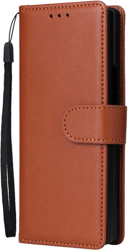 Samsung Galaxy Z Fold6 Kunstskinn Flip Deksel m. Kortholder & Stropp - Brun