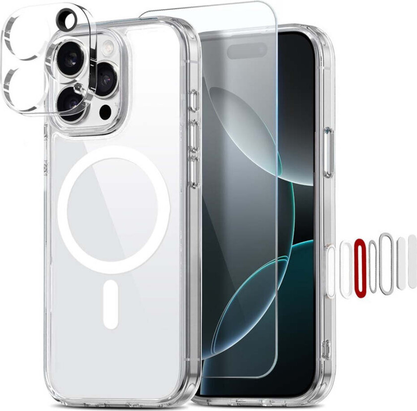 iPhone 16 Pro 360° Beskyttelsessett med Kameralinsebeskyttelse & Skjermbeskyttelse & Hybrid Deksel - MagSafe Kompatibel - Gjennomsiktig