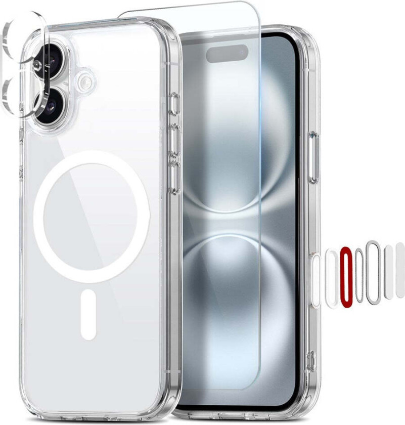 iPhone 16 Plus 360° Beskyttelsessett med Kameralinsebeskyttelse & Skjermbeskyttelse & Hybrid Deksel - MagSafe Kompatibel - Gjennomsiktig