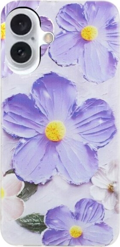 iPhone 16 Plus-etui Mykt, fleksibelt bakdeksel med mønsterutskrift - Lilla Blomst