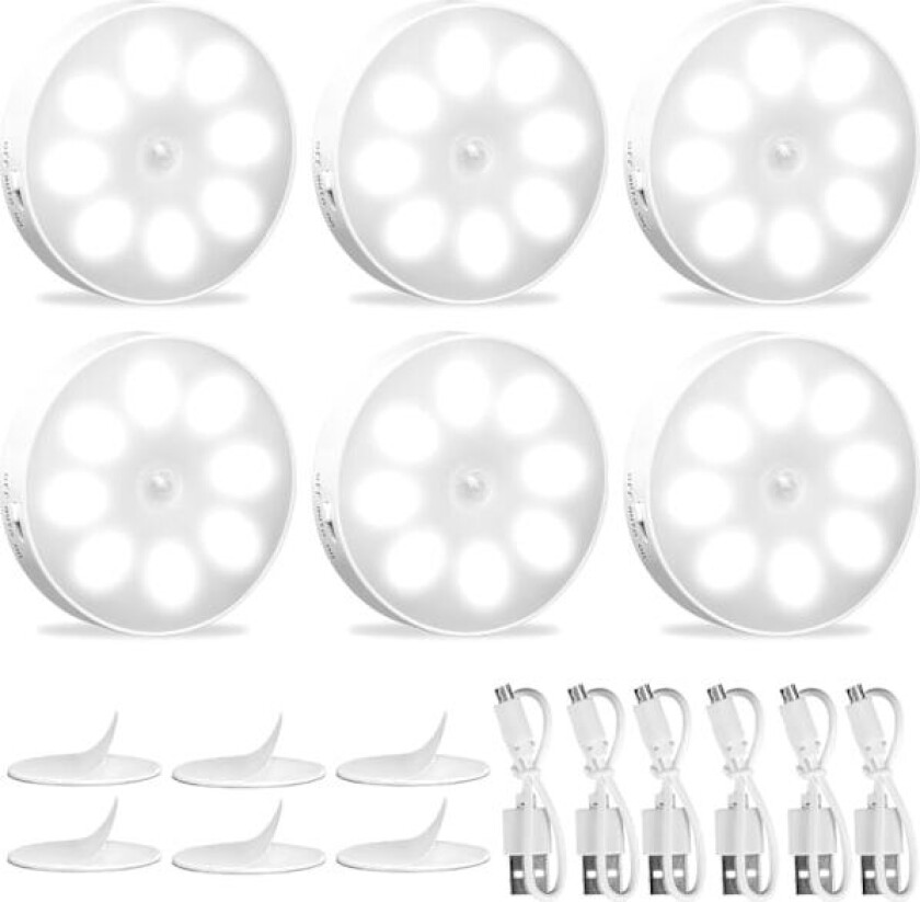 /Ryi/USB Oppladbar Bevegelsessensor Nattlampe Garderobelys 8 LED 3 Moduser (Auto/På/Av)