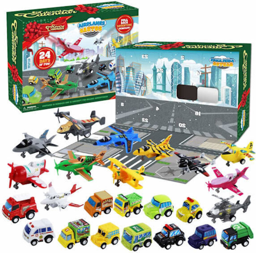 Adventskalender Leke for Barn, Biler & Fly /Biler Fly 24 stk (Biler + Fly) Julekalender