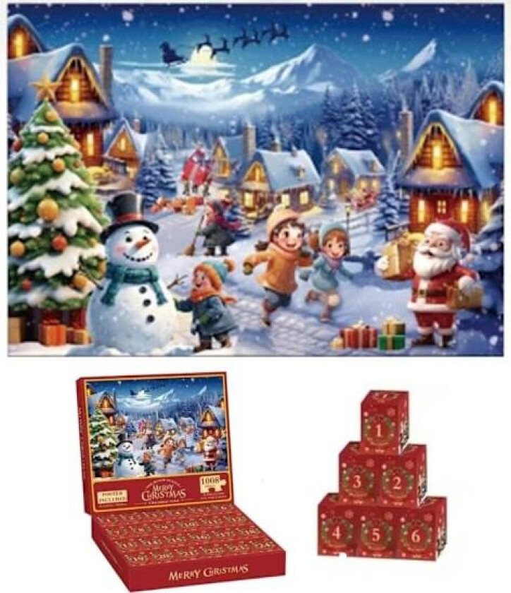 Adventskalender - Puslespill 1008 Brikker - Julekalender 2024 Flerfarget-FA9- Flerfarget Snømann - 8003
