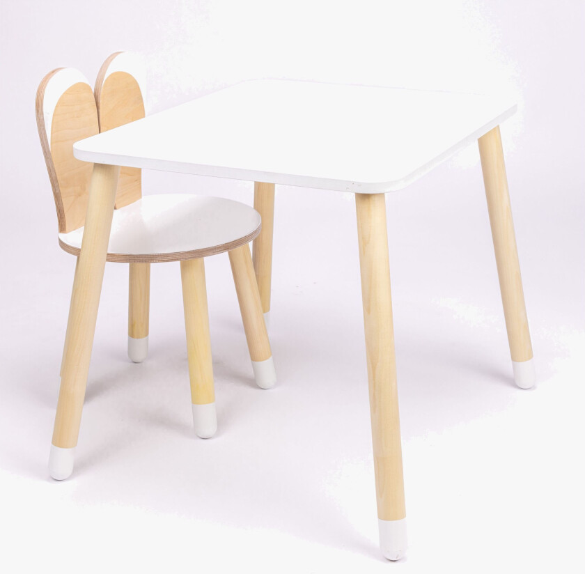 Kanin Bord & Stol Sett, Hvit - Bord & Stoler - Plywood