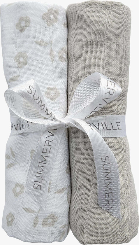 Organic Musselinteppe 2-Pakk Øko, Petal/Silver Grey - Gulpekluter & Babytepper - Bomull