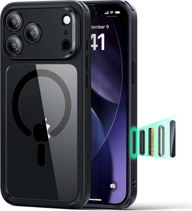 iPhone 17 Pro Classic Hybrid Deksel med Kamerakontrollknapp – MagSafe Kompatibel – Gjennomsiktig / Svart