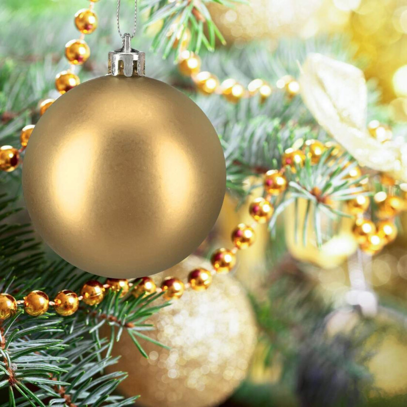 Sett med juletrekugler – rødt og gull, forskjellige utførelser