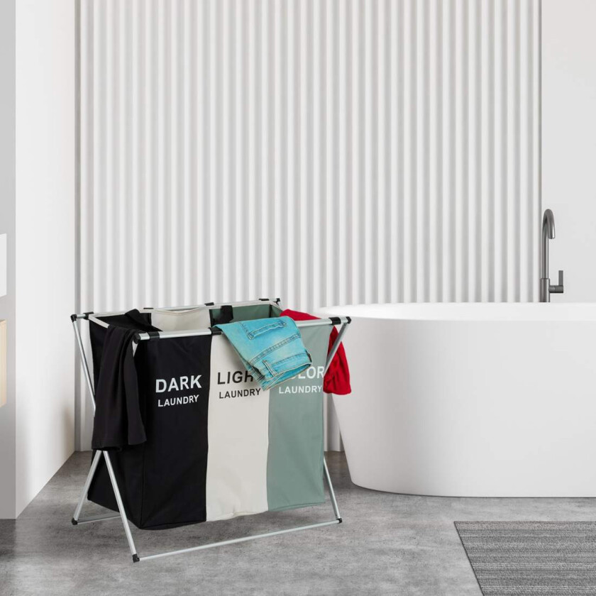 Skittentøyskurv med 3 rom – sammenleggbar og plassbesparende