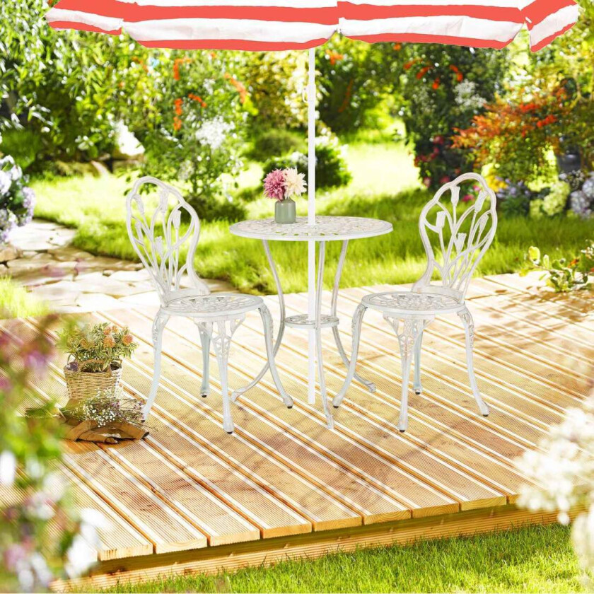 3-delt blomster bistrosett – bord og stoler til uteplass