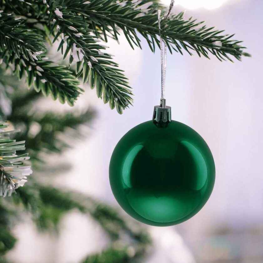 Sett med skinnende julekuler – 100 stykker med bånd