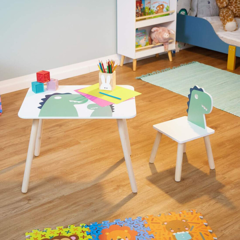 Dinosaur bord og stolsett for barn – morsomme og holdbare sitteplasser