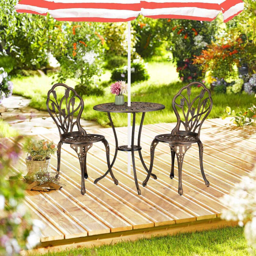 3-delt blomster bistrosett – bord og stoler til uteplass