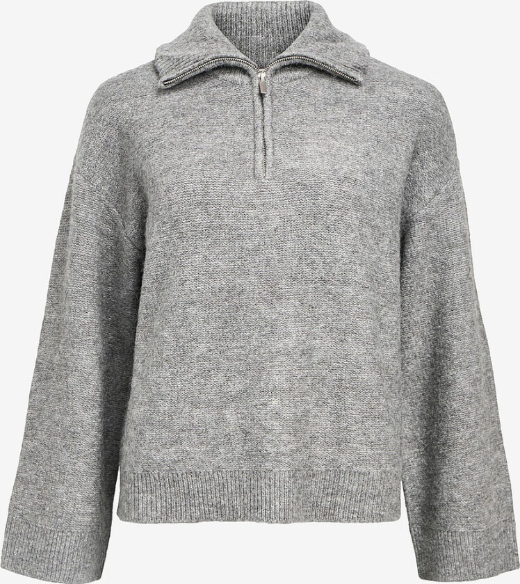Pullover objDiana LS RE Zip High Neck Knit N - Grå