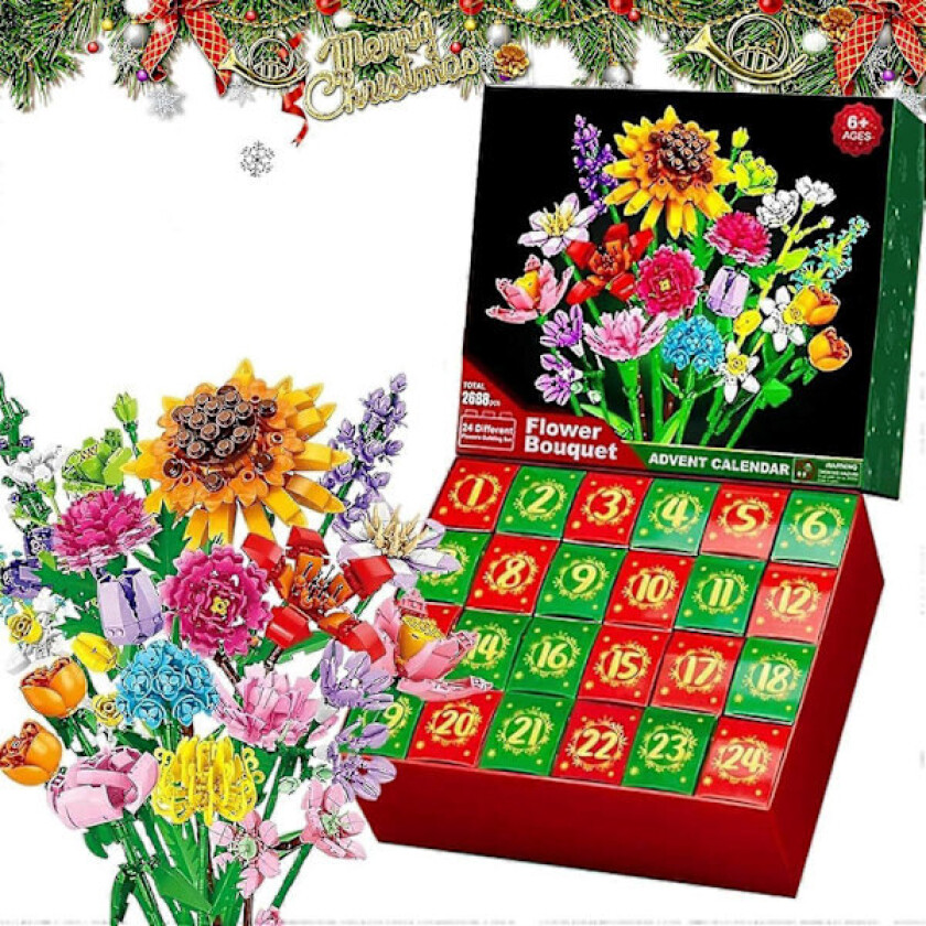 Blomsterbukett Byggeklosser Jul Adventskalender 2024, Jul 24 Dager Nedtelling Solsikkebukett Overraskelsesboks