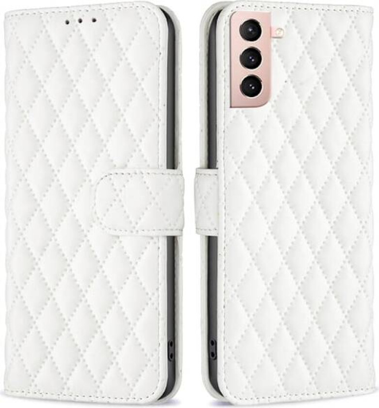 Rombemønster, matt flip-deksel for Samsung Galaxy S21 - Hvit