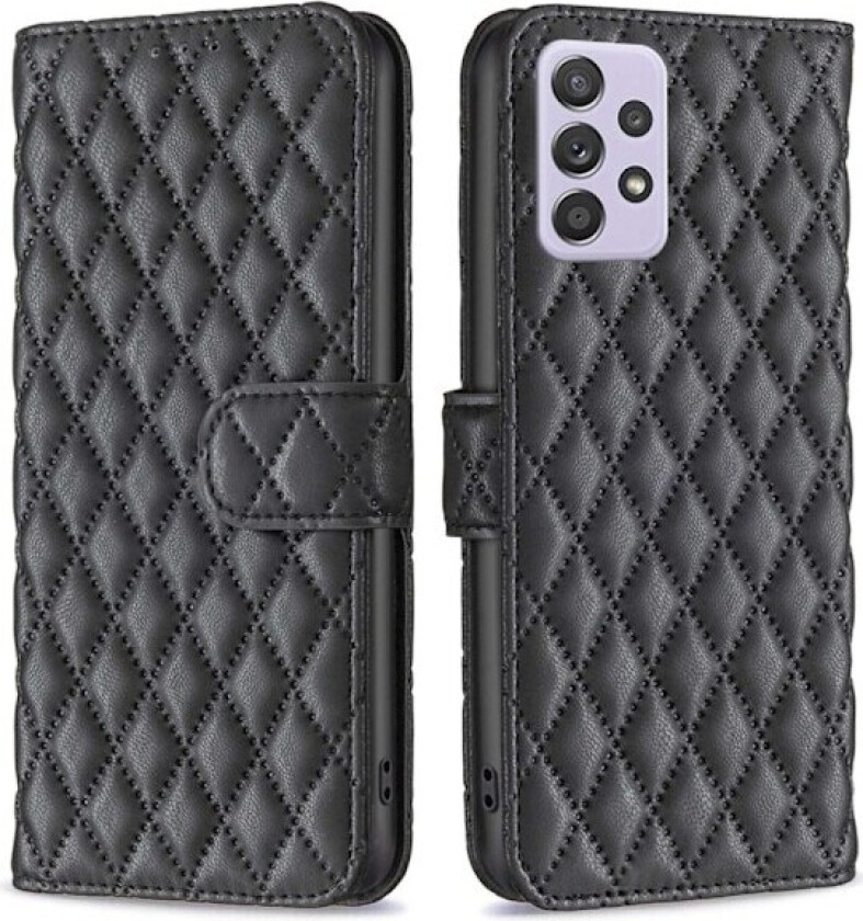 Rombemønster, matt flip-deksel for Samsung Galaxy A52 5G / Samsung Galaxy A52 - Svart