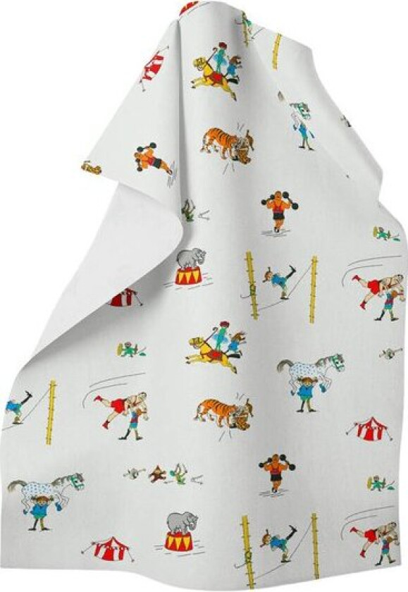 Pippi på cirkus kjøkkenhåndkle hvit