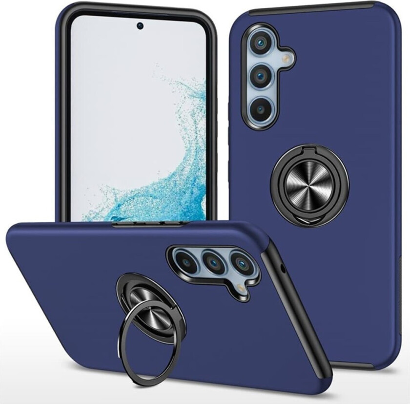 Samsung Galaxy S25 / S24 Hybrid Deksel Med Fingerring - Mørkeblå