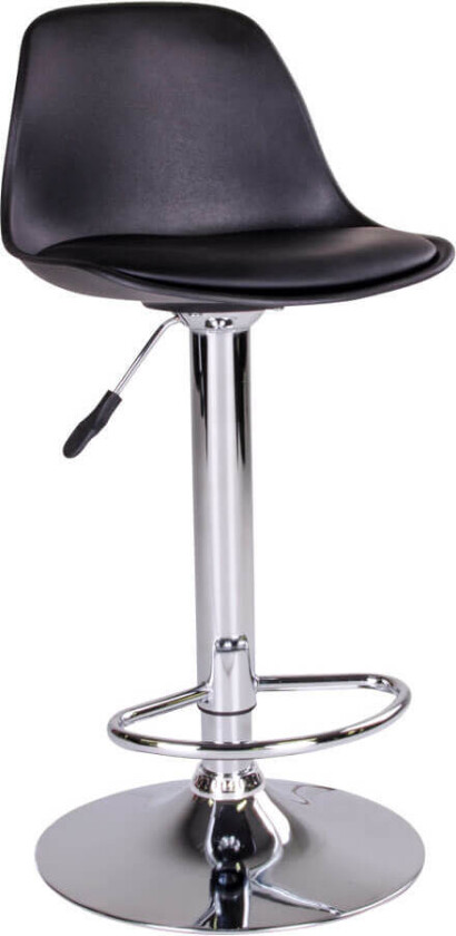 HOUSE NORDIC Trondheim barstol - svart kunstskinn og plast med kromben, med fotstøtte, høydejusterbar