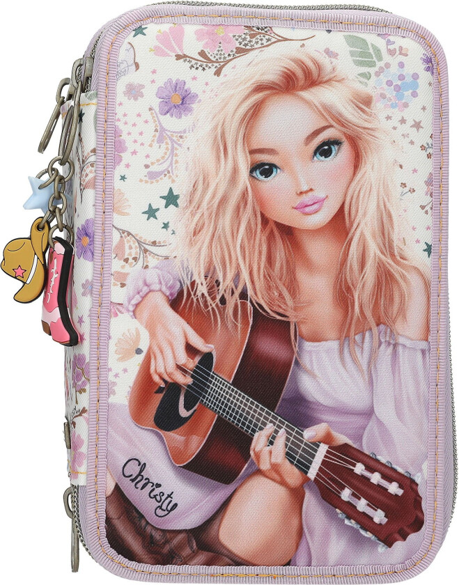 TOPModel - Triple Pencil Case COWGIRL - Cream-Coloured with Pale Purple Accents