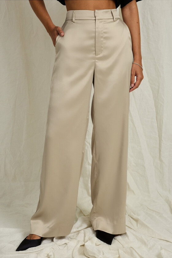 Brede dressbukser i sateng - Beige