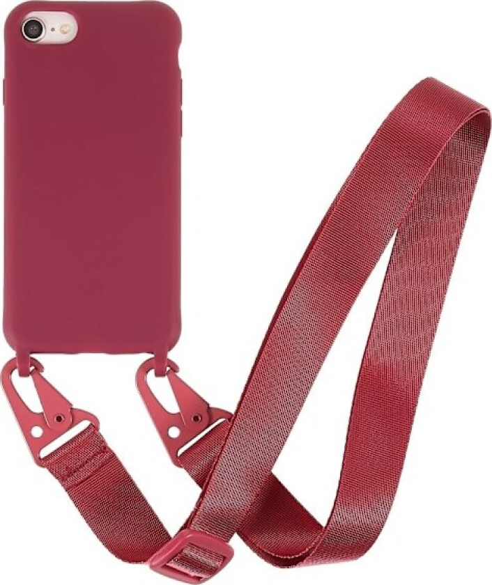 Tynt TPU-deksel med matt finish og justerbar stropp til iPhone SE (2022) / SE 2020 / 8 / 7 - Rød