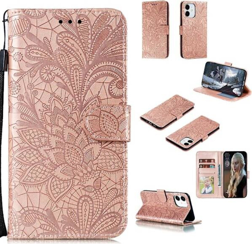 Spetsblomma Lærveske for iPhone 12 mini, for iPhone 12 mini